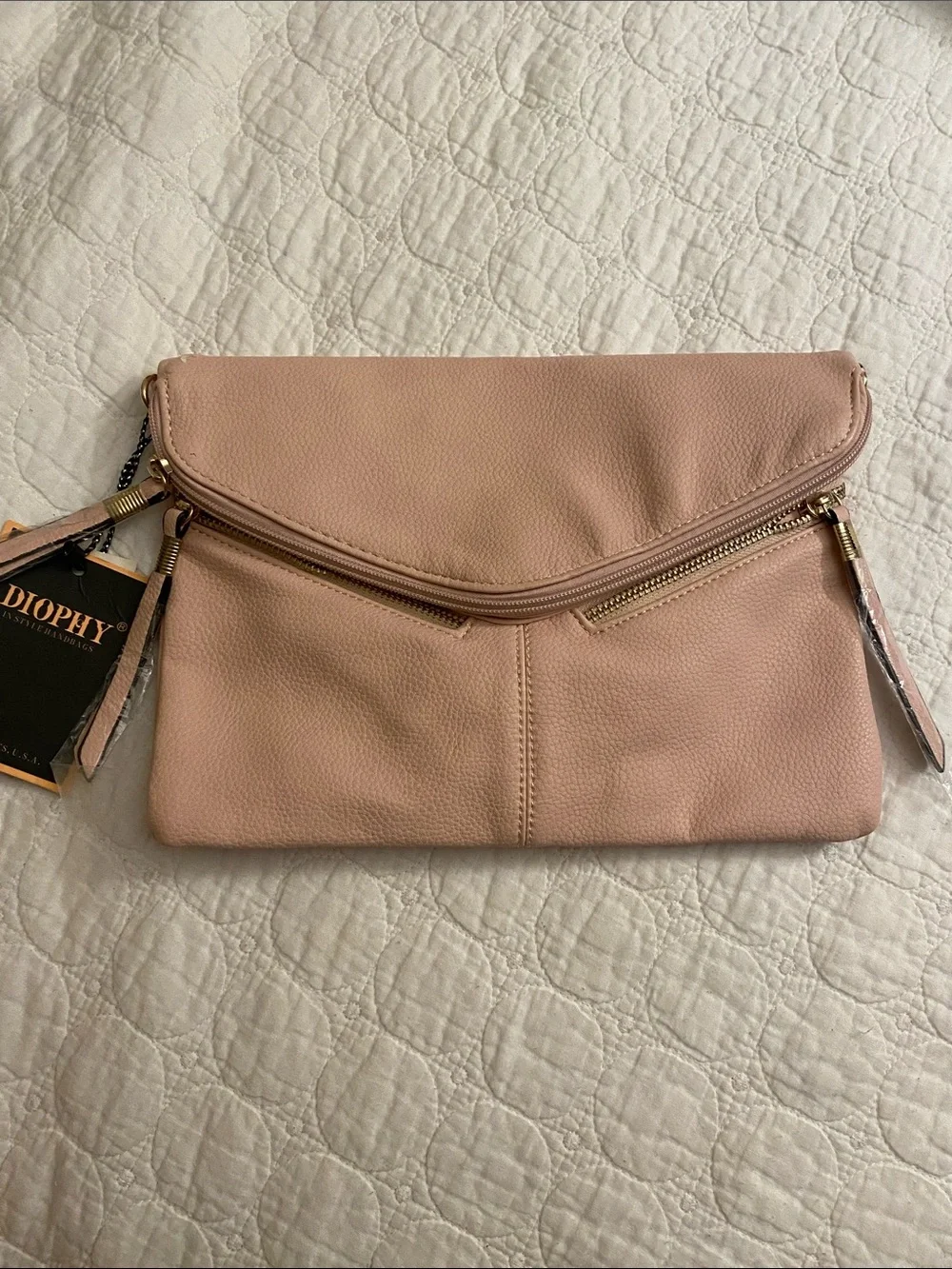 Diophy Blush Fold-Over Wristlet Clutch or crossbody with Zip Accents